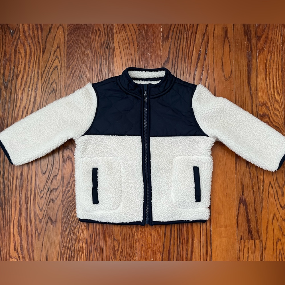 Old Navy Toddler Sherpa Jacket size 12-18mo Cream and Navy Excellent Condition